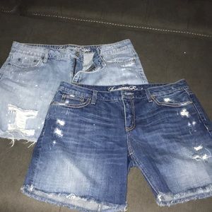 2 pairs distressed AE shorts